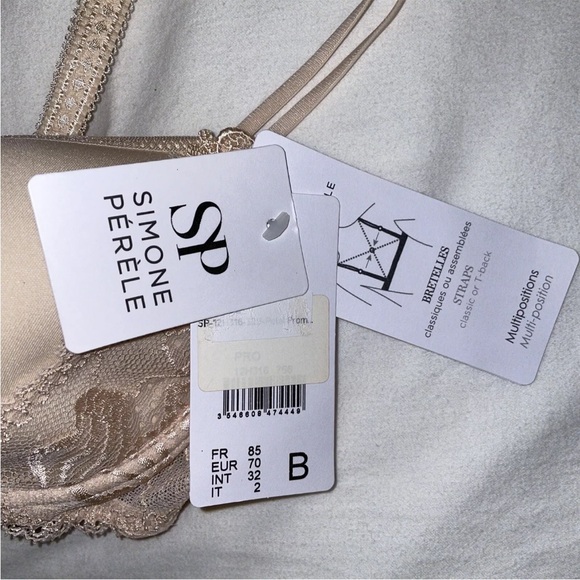 Simone Perele Bra 32B Promesse 3D Spacer Plunge 12H316 Petal Peach Nude Lace New - Picture 5 of 14